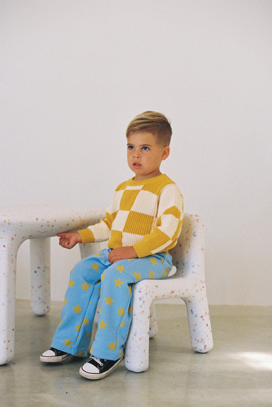 Holiday Pants- Blue & Mustard Stars