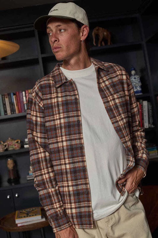 Albert Check LS Shirt- Almond