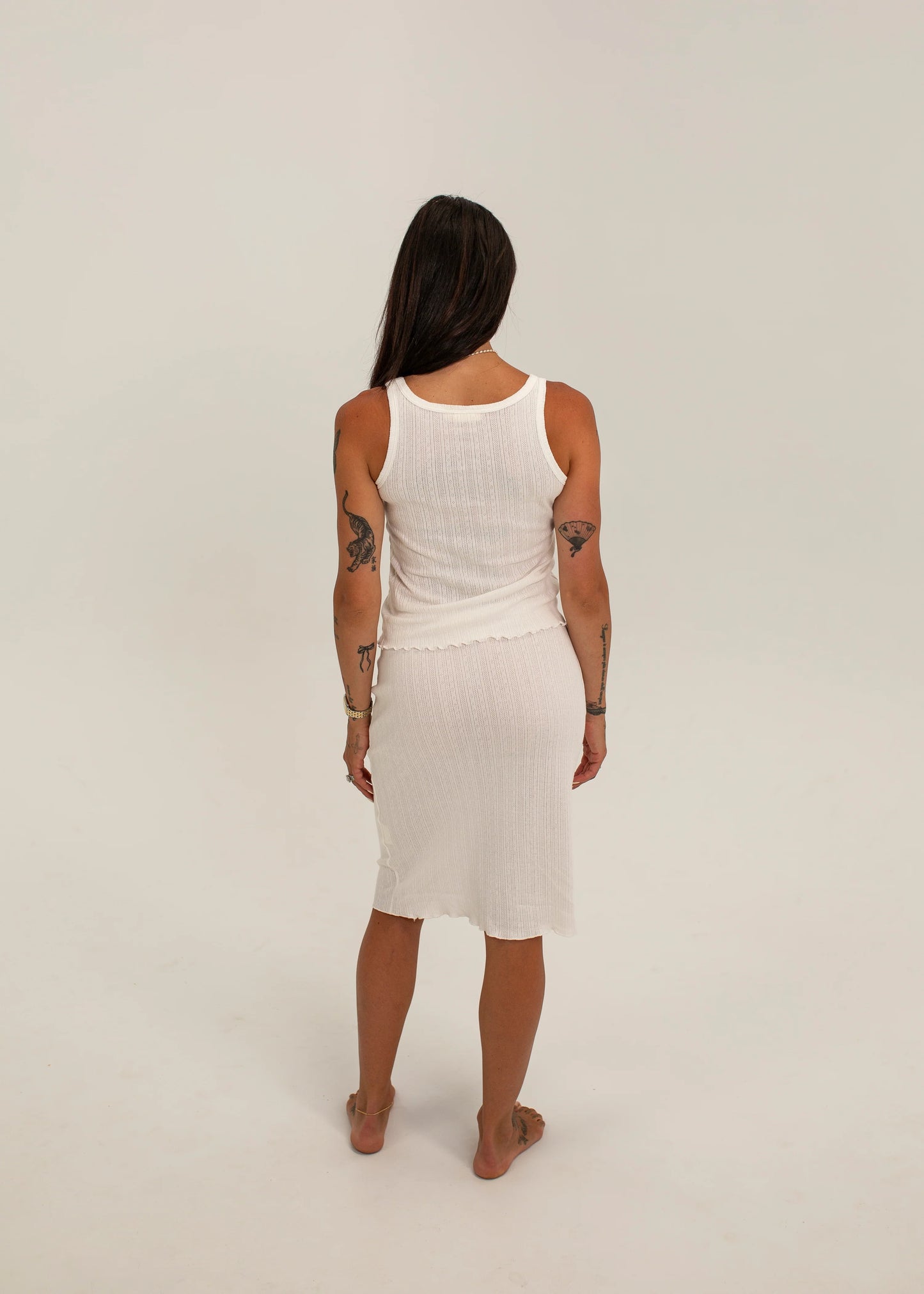 Women's Lily Cotton Rib Pointelle Tank Top - White