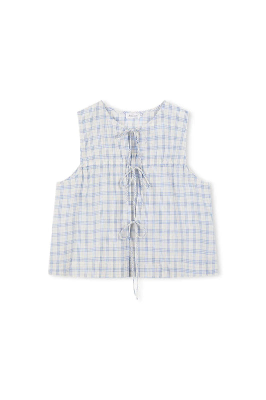 Camille Tie Top- Powder Blue Check