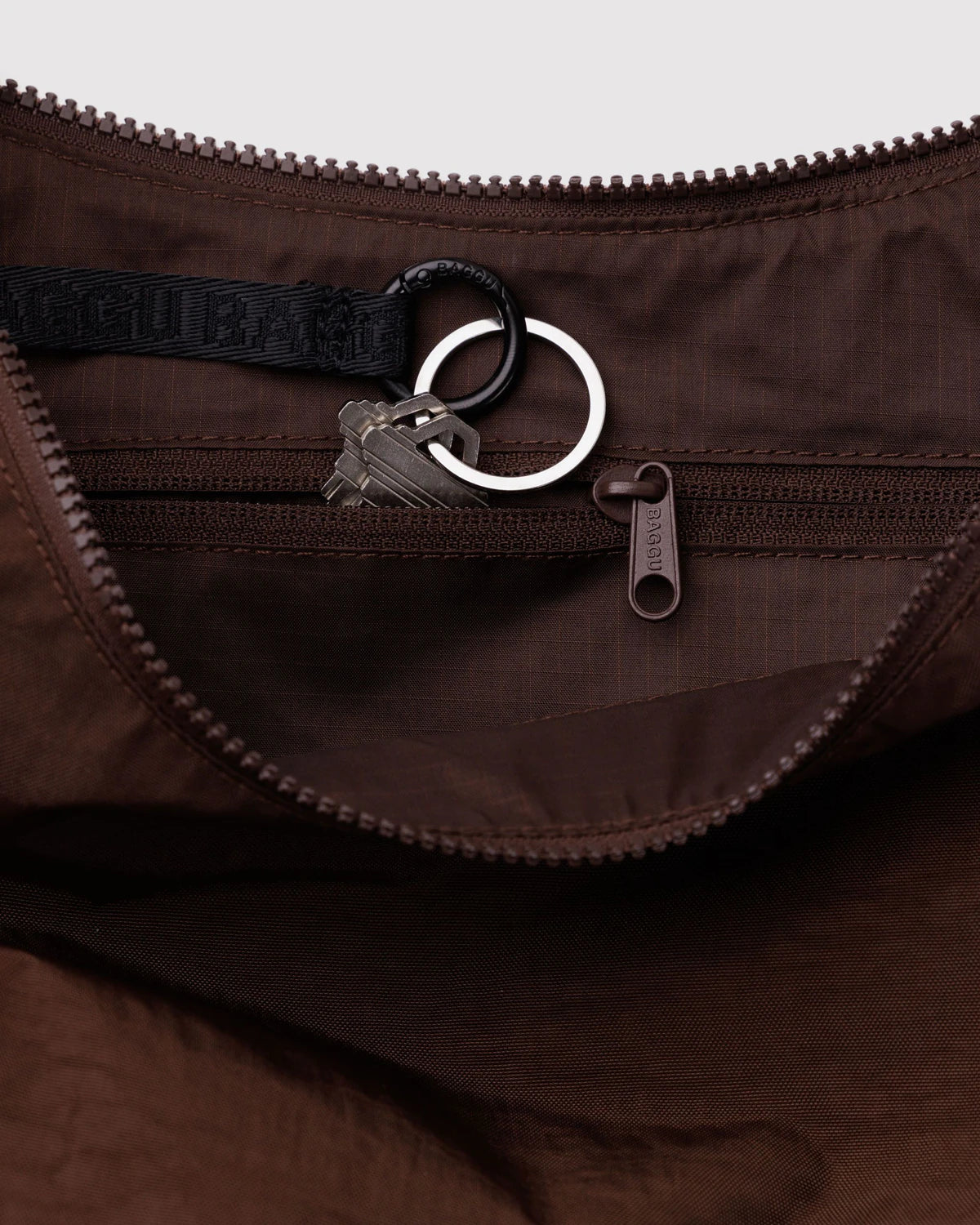 Medium Nylon Crescent Bag - Coffee