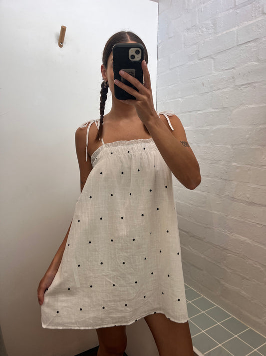 By Frankie Polka Babydoll Dress - White