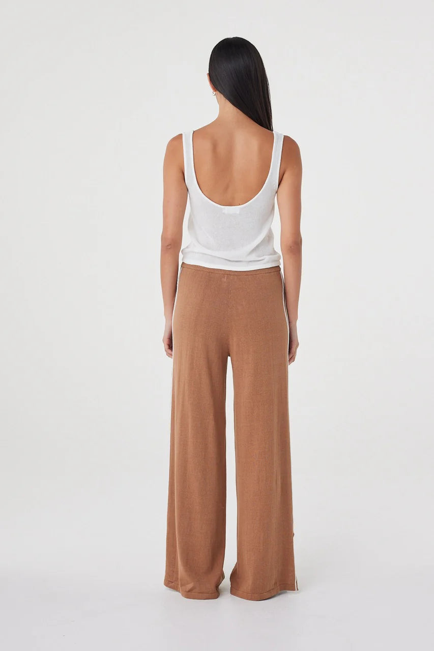 Pippa Wide Leg Pant - Pecan and Cream