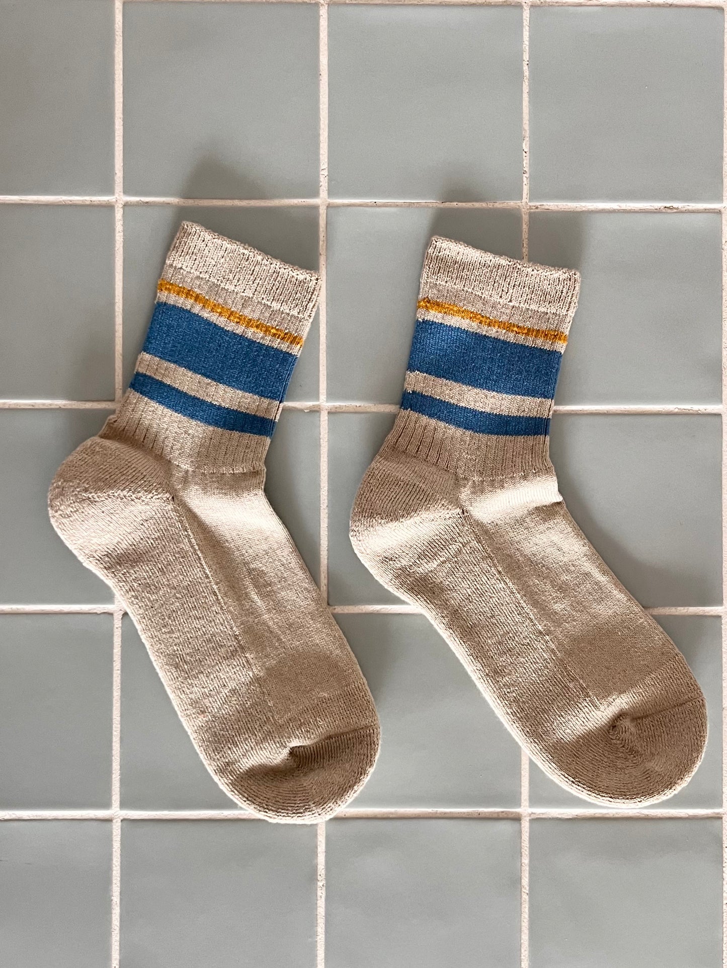 Organic Cotton Linen Pile Sole Line Socks - Yellow