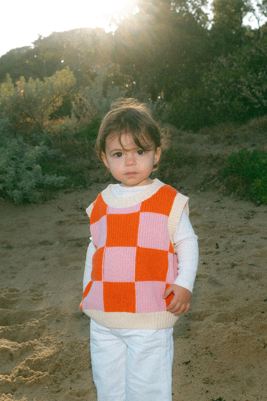 Nonno Vest- Pink & Orange Check