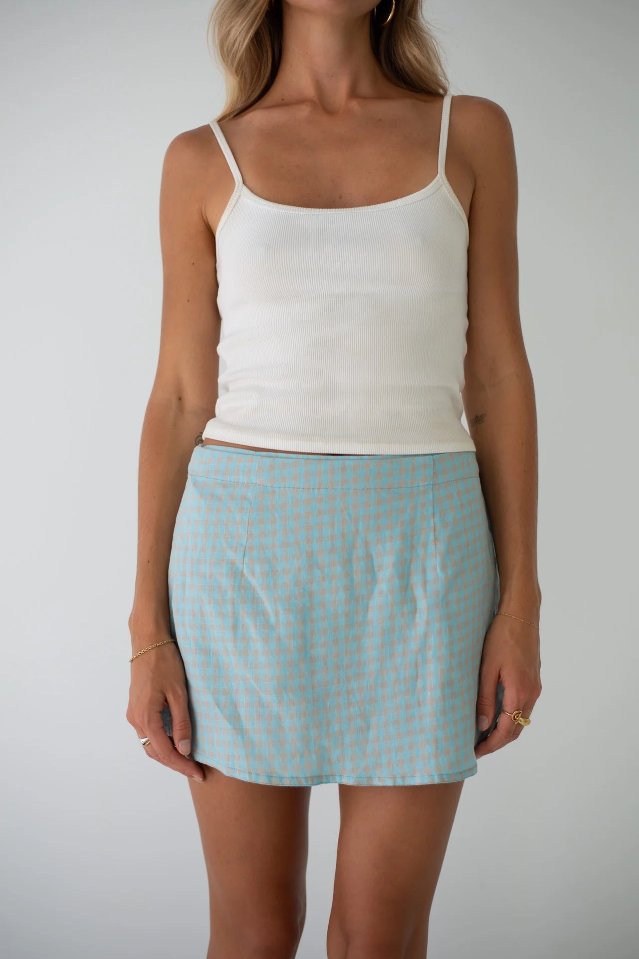 Charlie Wrap Skirt Blue Beige Gingham