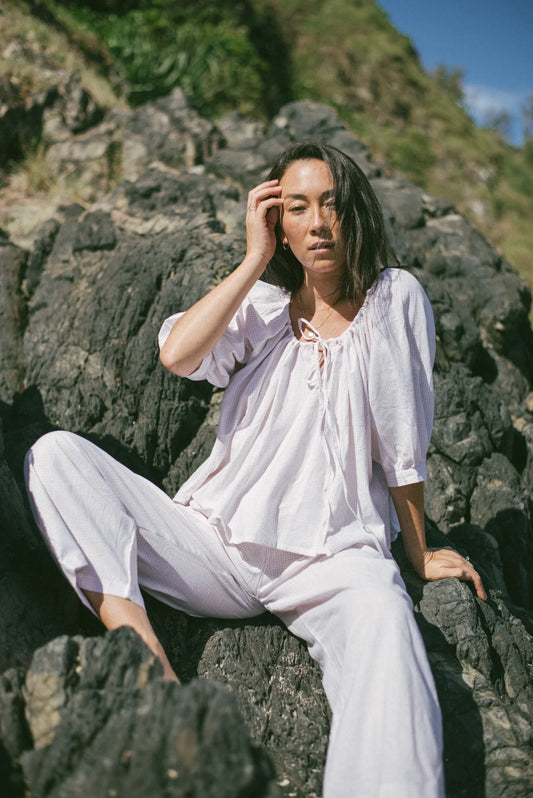 Chloe Blouse Vanilla Plaid