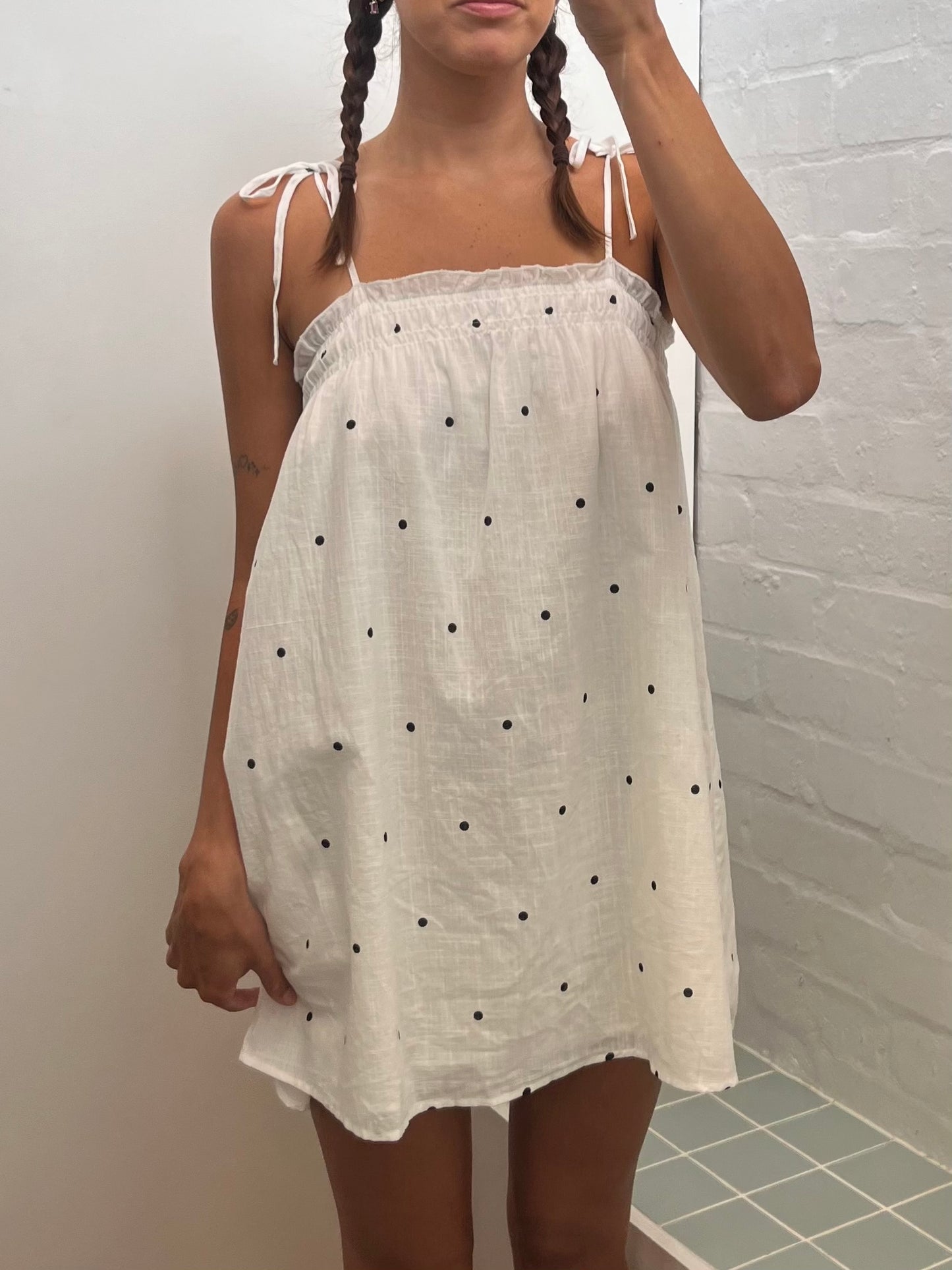 By Frankie Polka Babydoll Dress - White