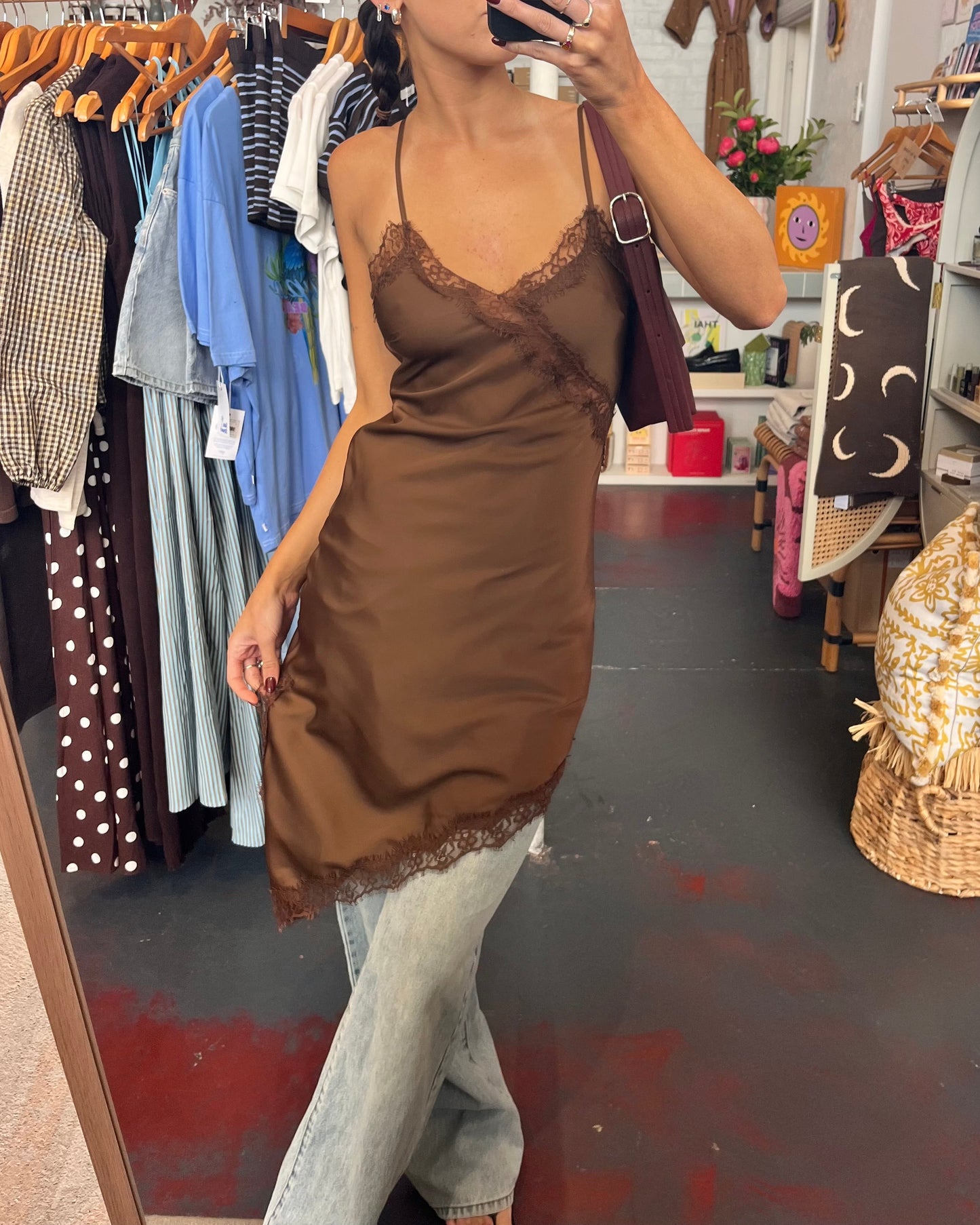 Asymmetric Slip Dress - Chocolate