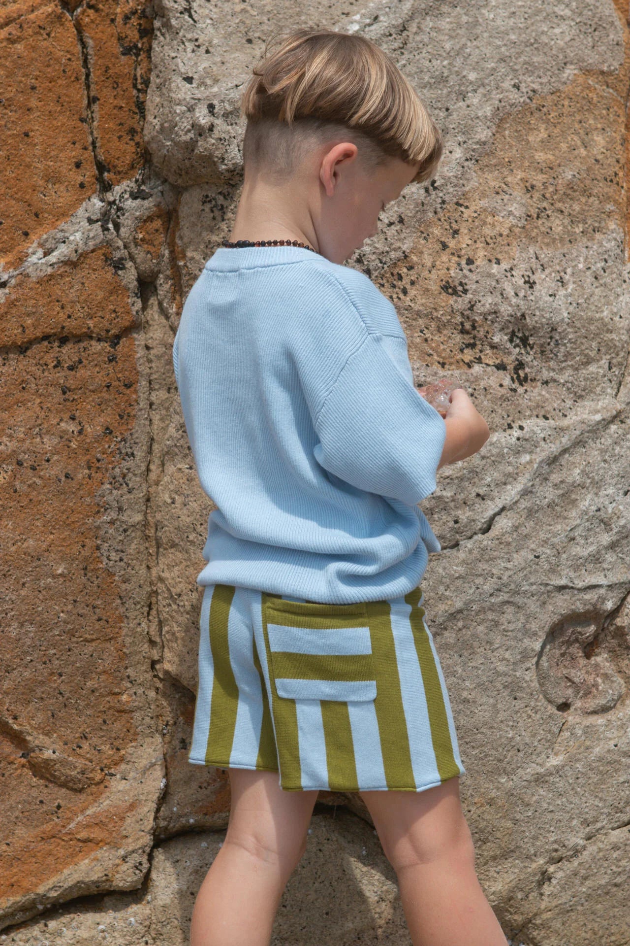 Vertical Stripe Knit Shorts- Ocean & Leaf