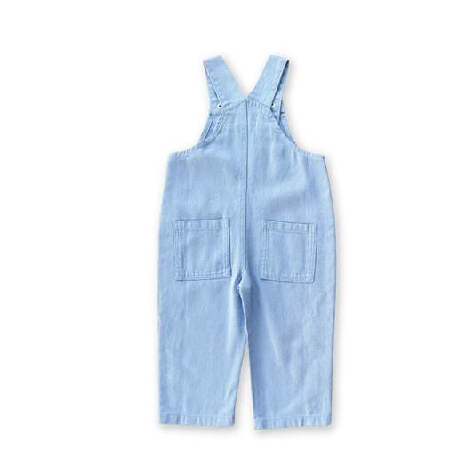 Organic Embroidery Posie Overalls- Ice Blue