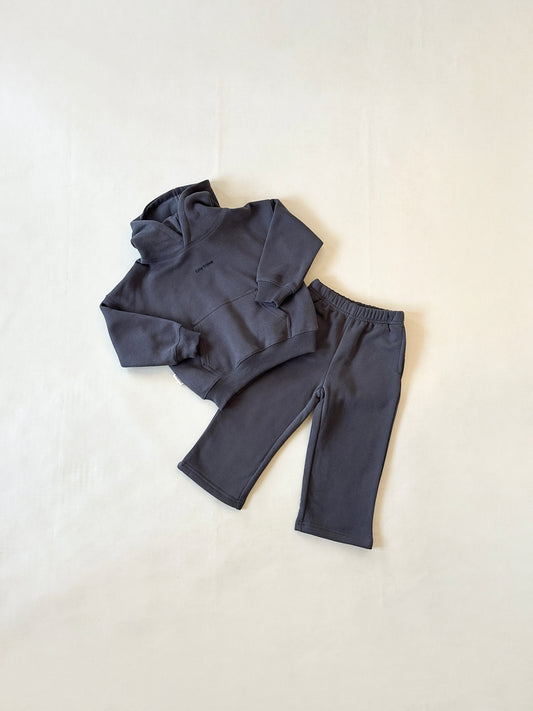 Sporty Puff Print Cotton Hoodie Tracksuit Set - Charcoal