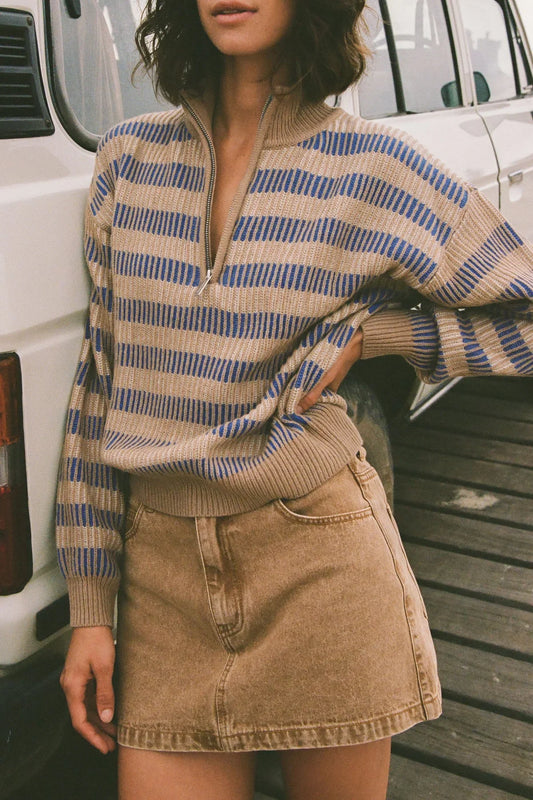 Estelle Quarter Zip Striped Knit