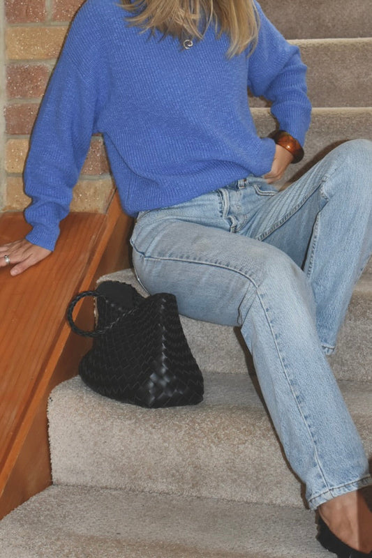 Ladies Textured Organic Knit Pull Over - Cobalt