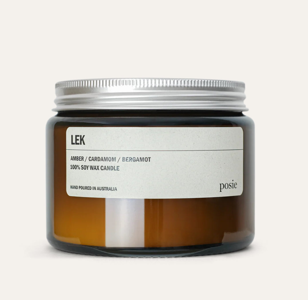 LEK: AMBER / CARDAMOM / BERGAMOT LARGE AMBER CANDLE 500G