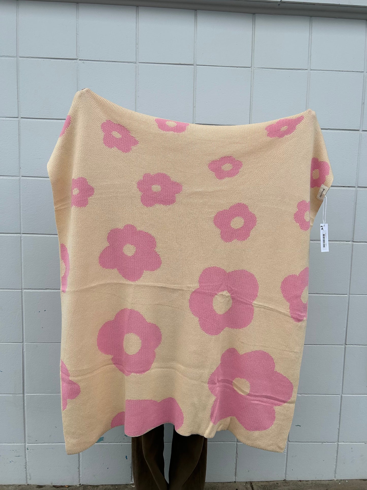 Tiny Trove Flora Knit Blanket- Cream/Pink