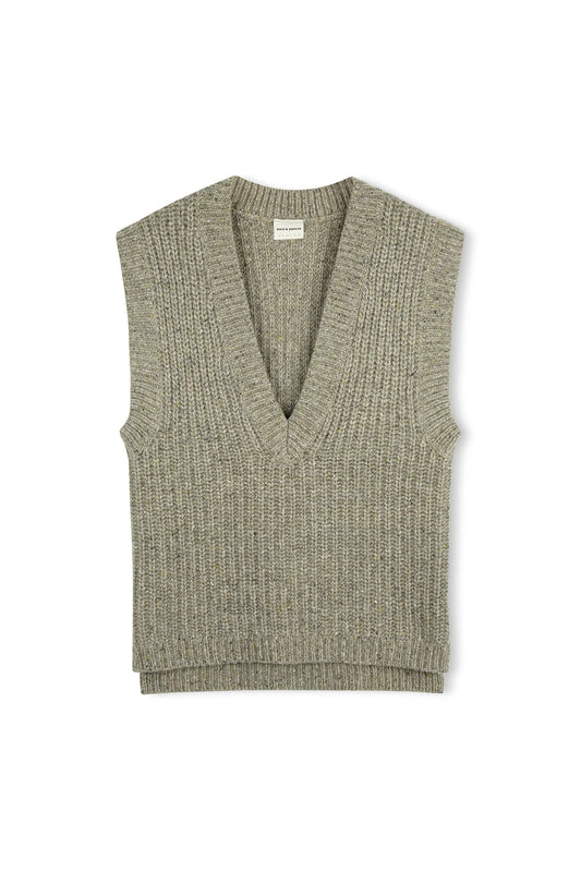 Olive Merino Wool Blend Rib Knit Vest - Olive