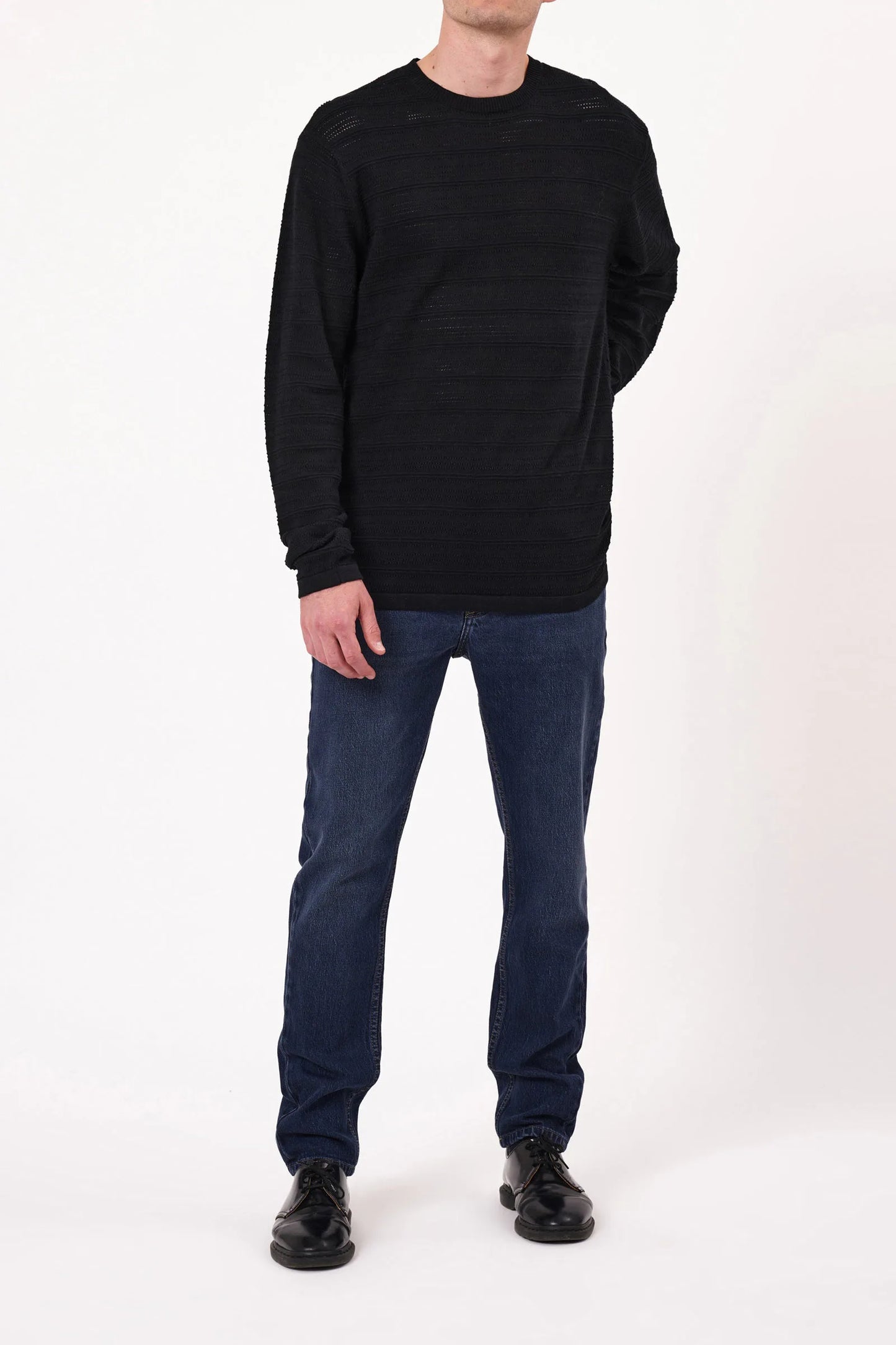 Geo Knit Long Sleeve Tee- Black