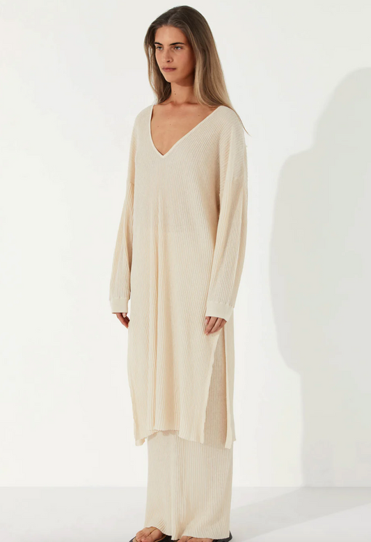Stone Organic Linen Blend Knit Dress