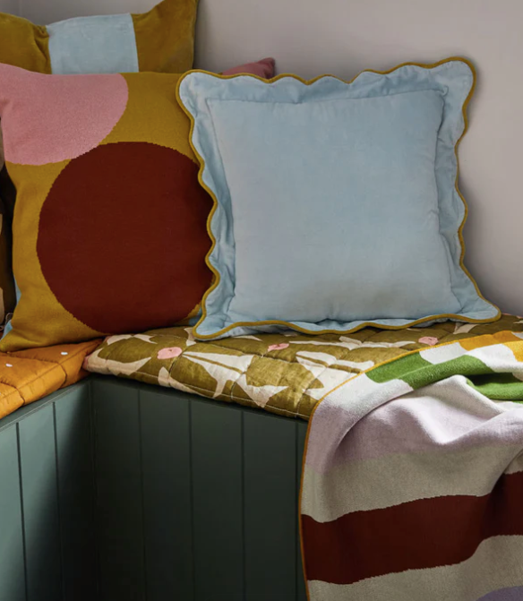 Velvet Scalloped Cushion - Cloud