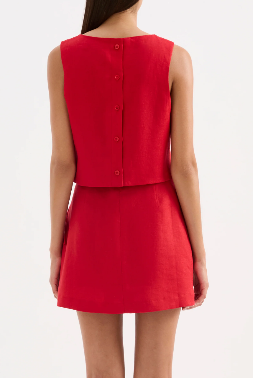 Marli Linen Top- Vermillion
