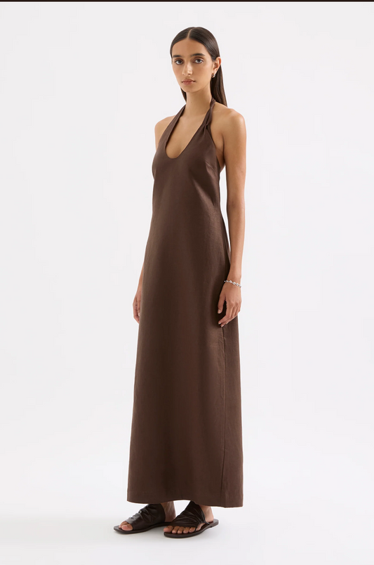 Zayda Linen Dress- Chocolate