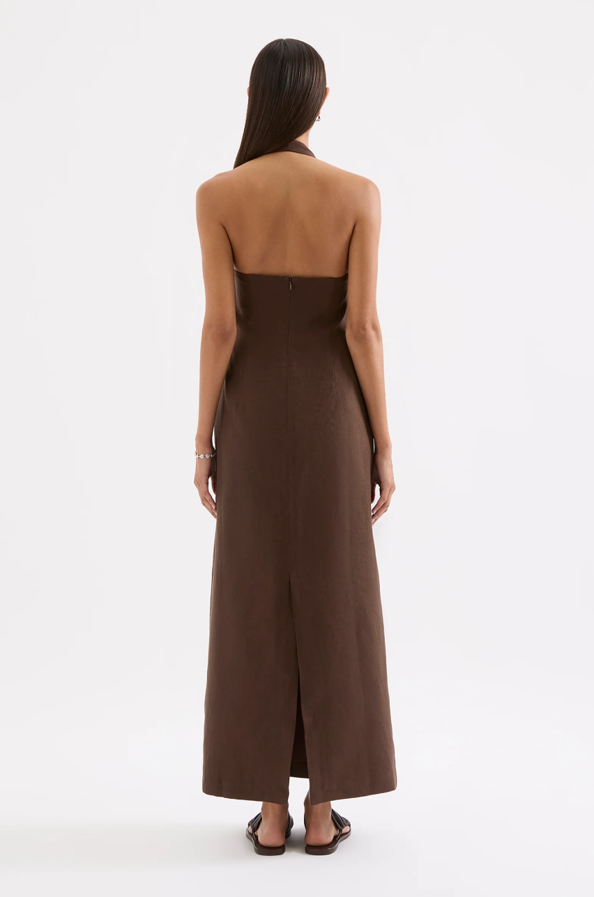 Zayda Linen Dress- Chocolate