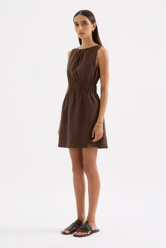 Andri Linen Mini Dress- Chocolate