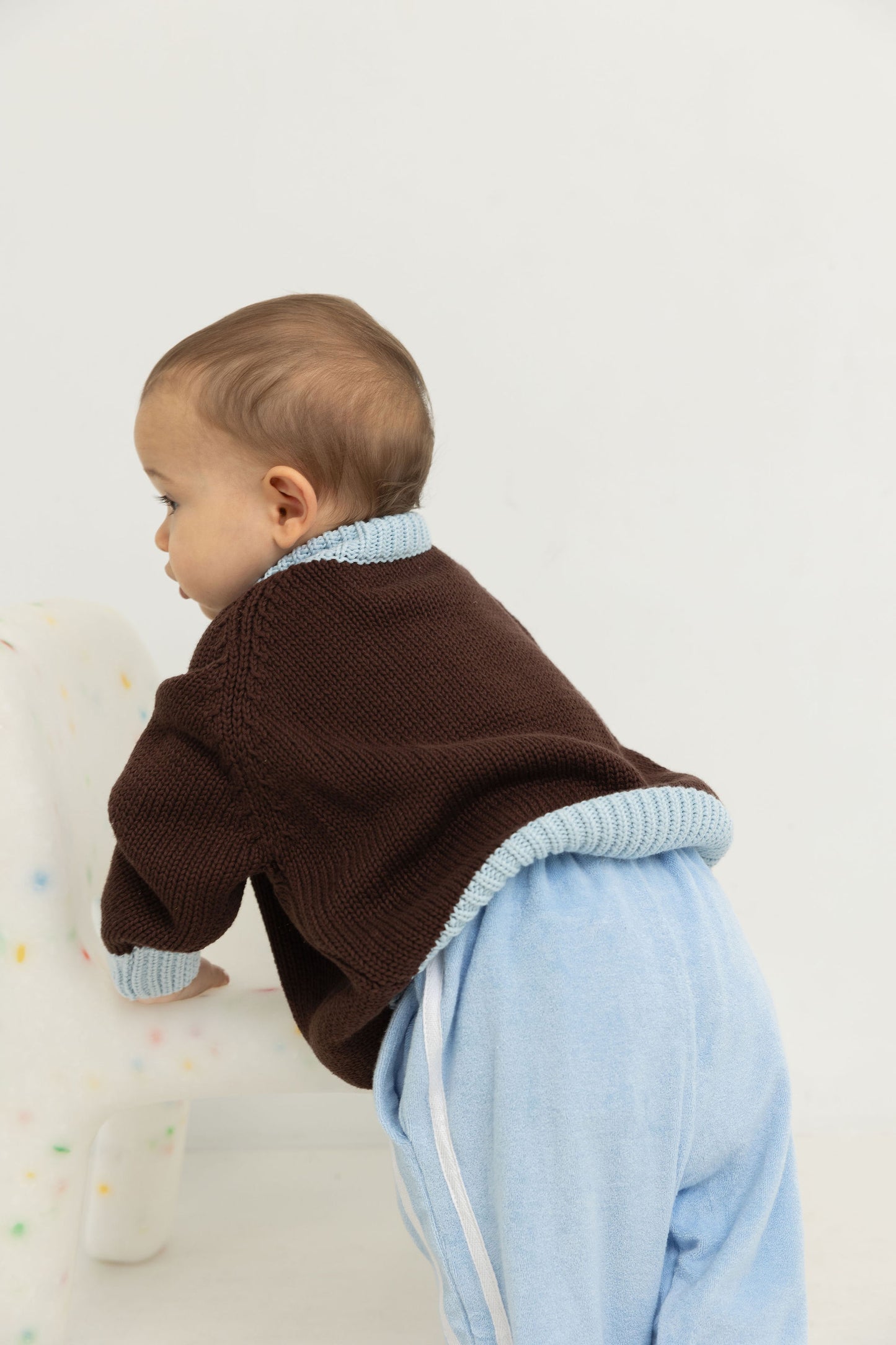 Rhea Cotton Knitted Jumper - Coffee/Sky Blue