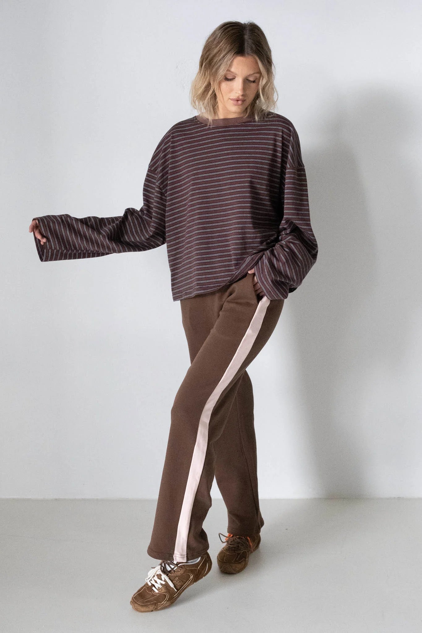 Women's Benny Cotton Racer Pants - Chocolate/Pink