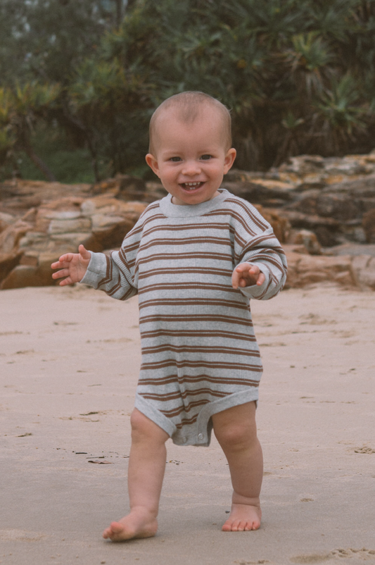 Organic Ribbed Stripe Knit Romper - Green