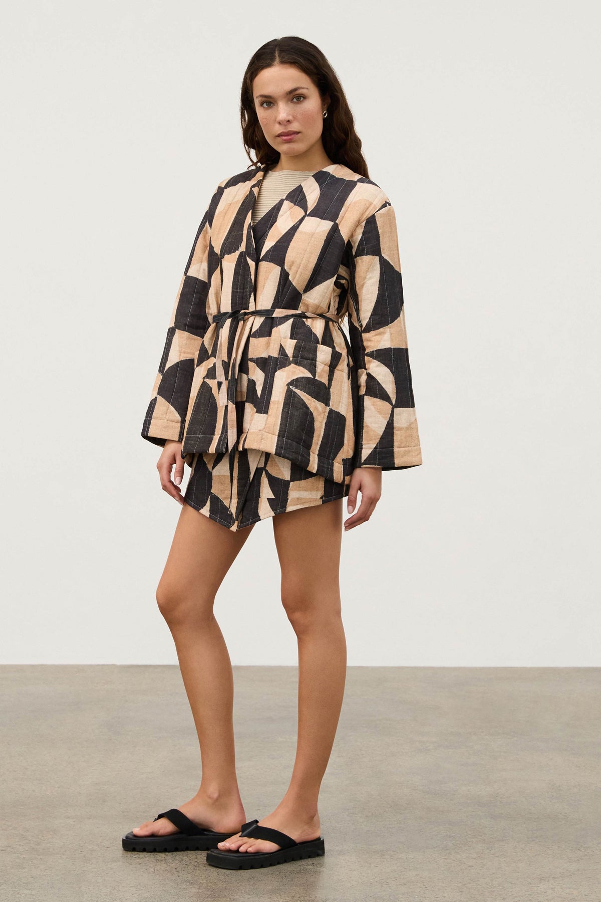 Mosaic Quilted Linen Blend Reversible Jacket