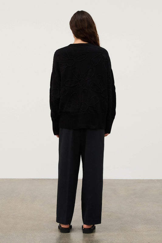 Black Cotton Applique Knit Jumper