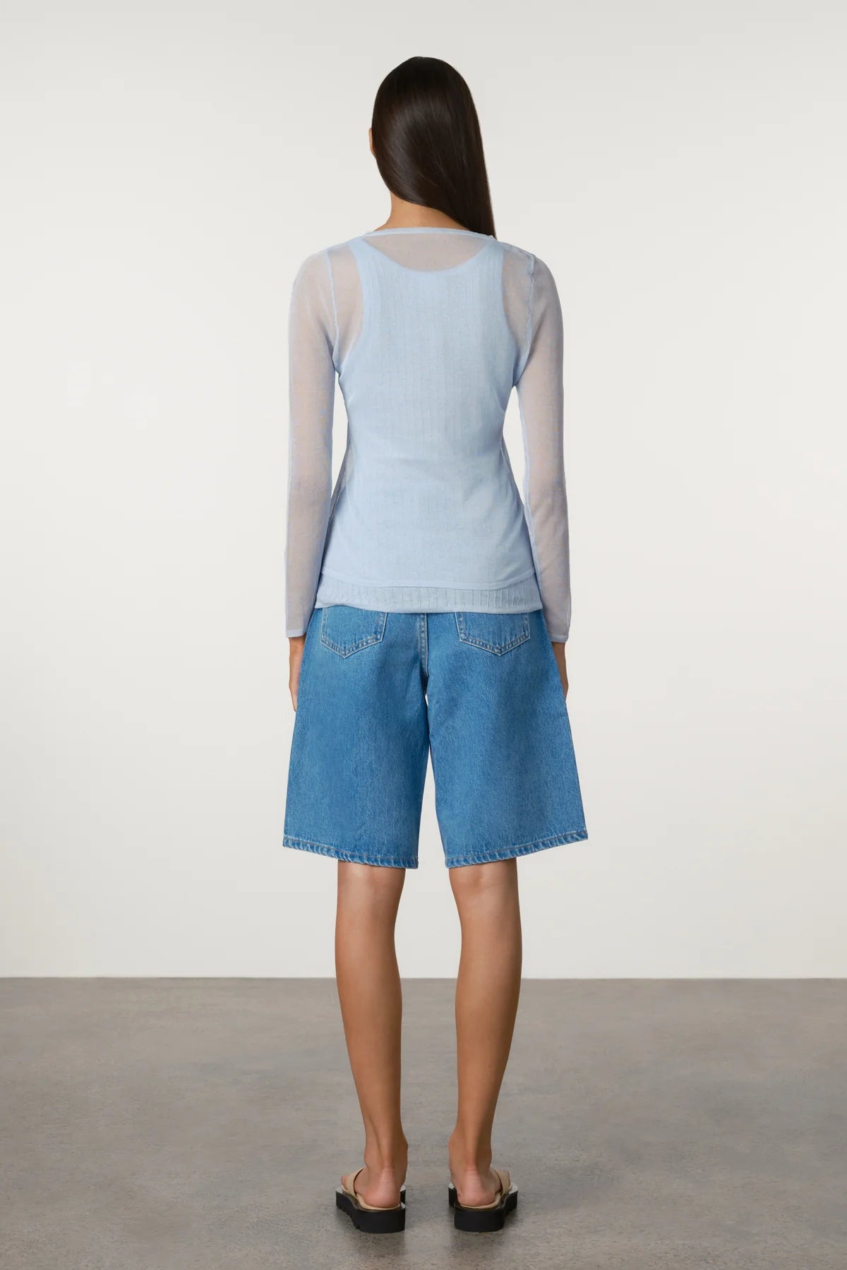 Sheer Knit Cardigan Set - Soft Blue