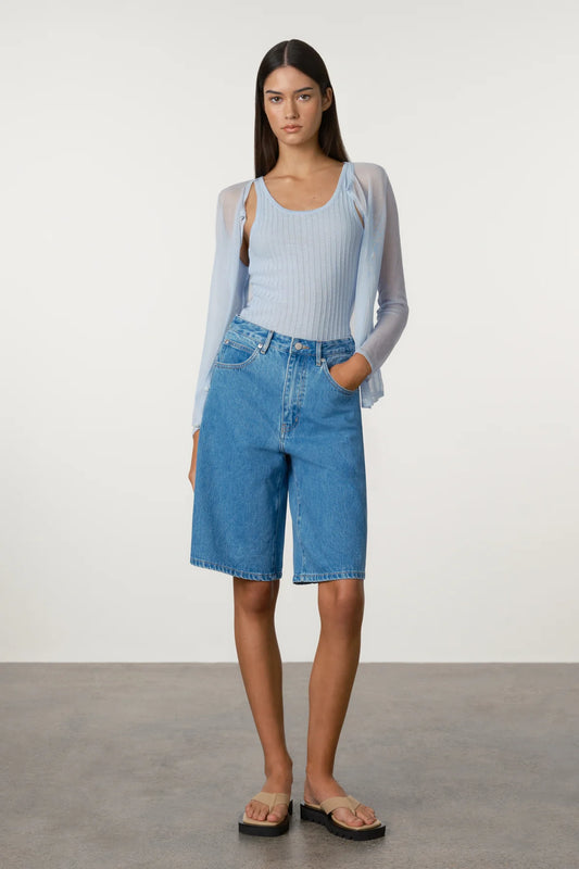 Sheer Knit Cardigan Set - Soft Blue