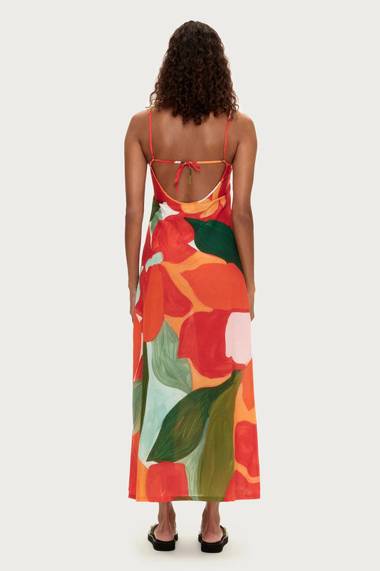 Cotton Silk Dress- Red Floral