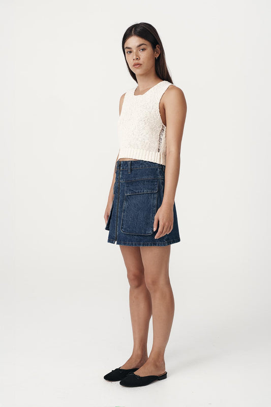Alfred Zip Mini Skirt- Washed indigo