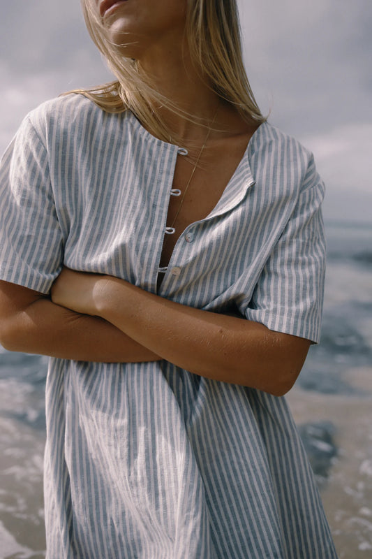 Darcey Dress Washed Blue Stripe