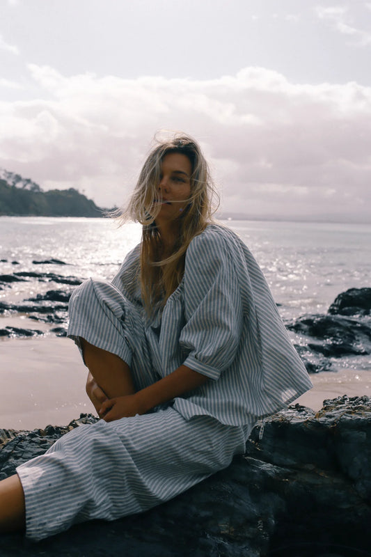 Chloe Blouse Washed Blue Stripe