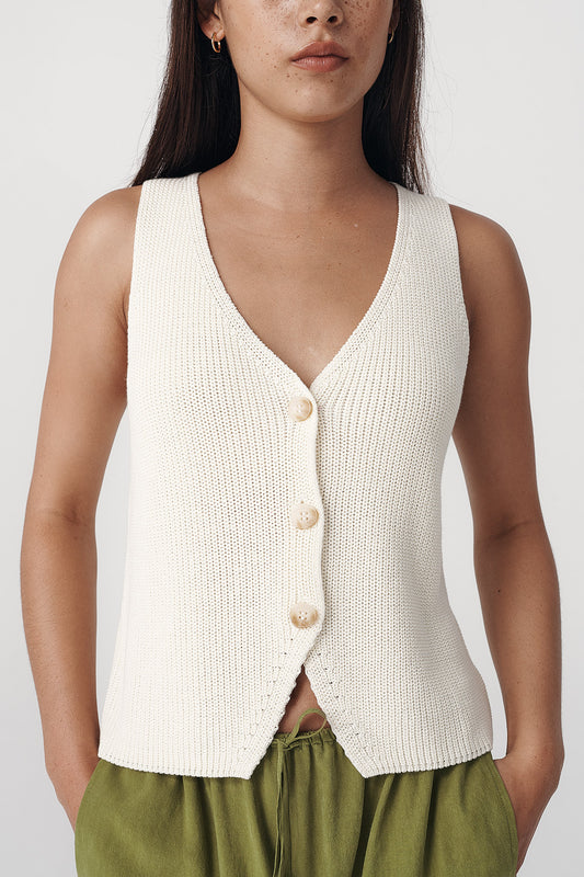 Rio Knit Vest- Bone