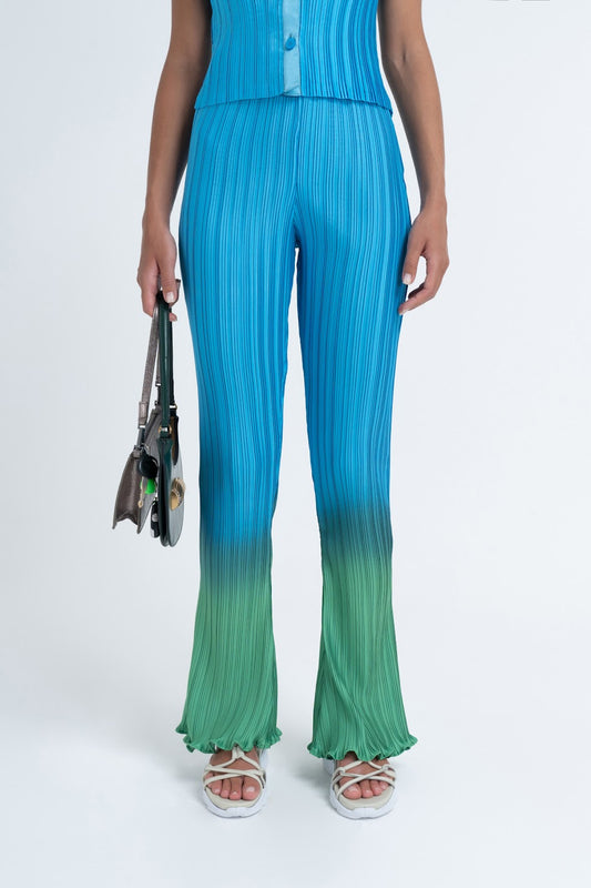 Box Pleat Flare Pant - Green Orb