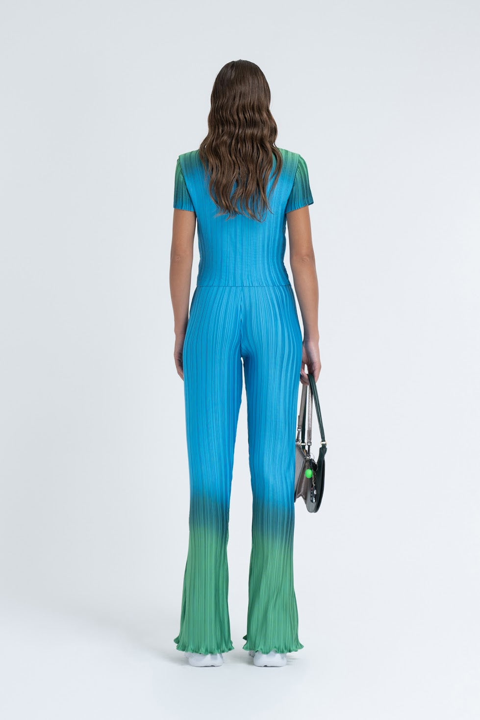 Box Pleat Flare Pant - Green Orb