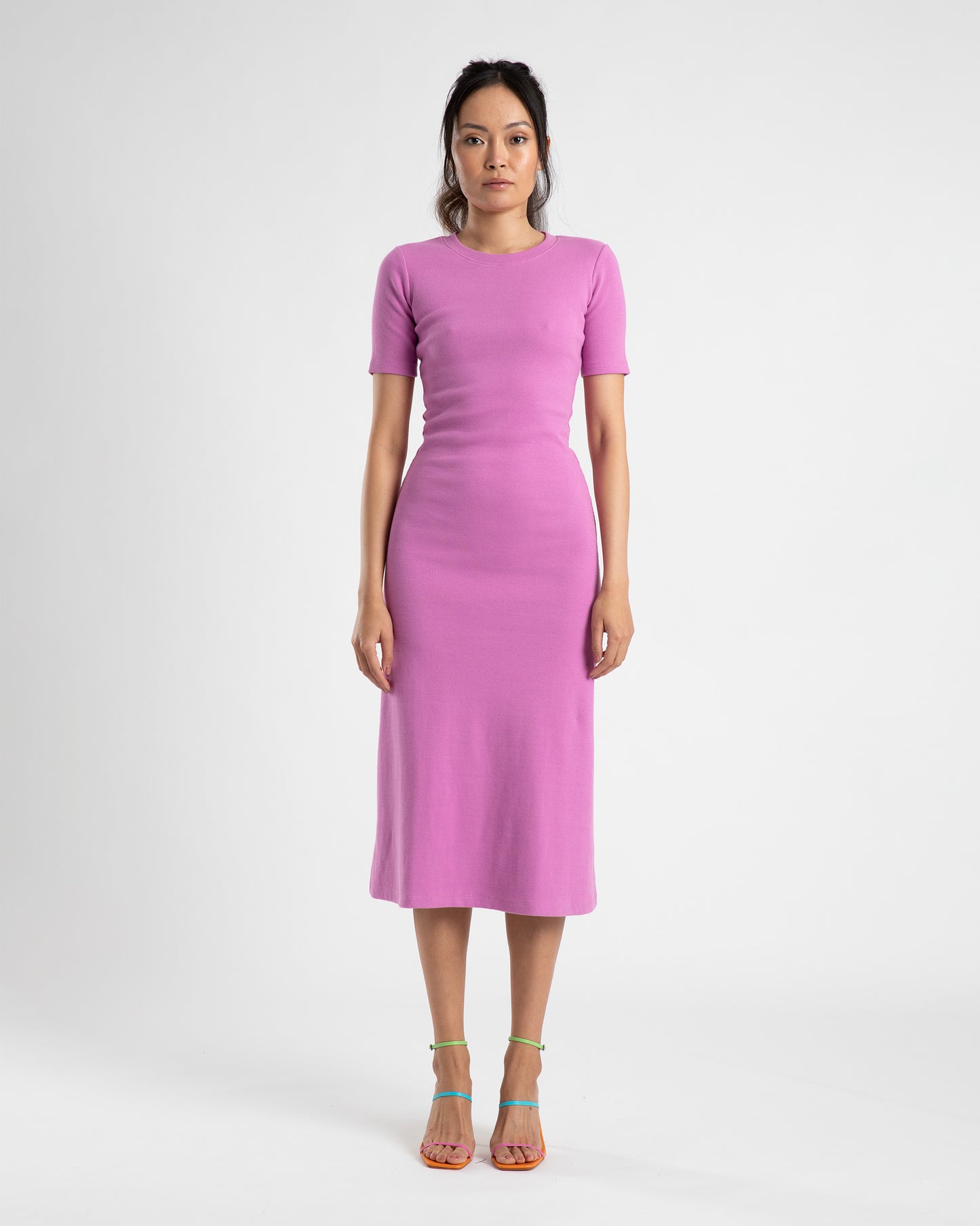 Short Sleeve Midi Dress - Fuchsia
