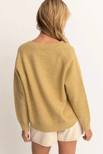 Moonstone Oversized V Neck Sweater- Moss