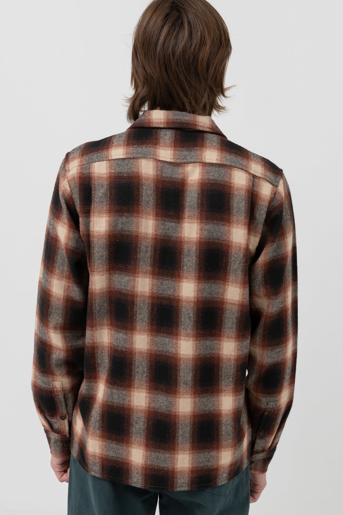 Rhythm Plaid Long Sleeve Flannel- Rust