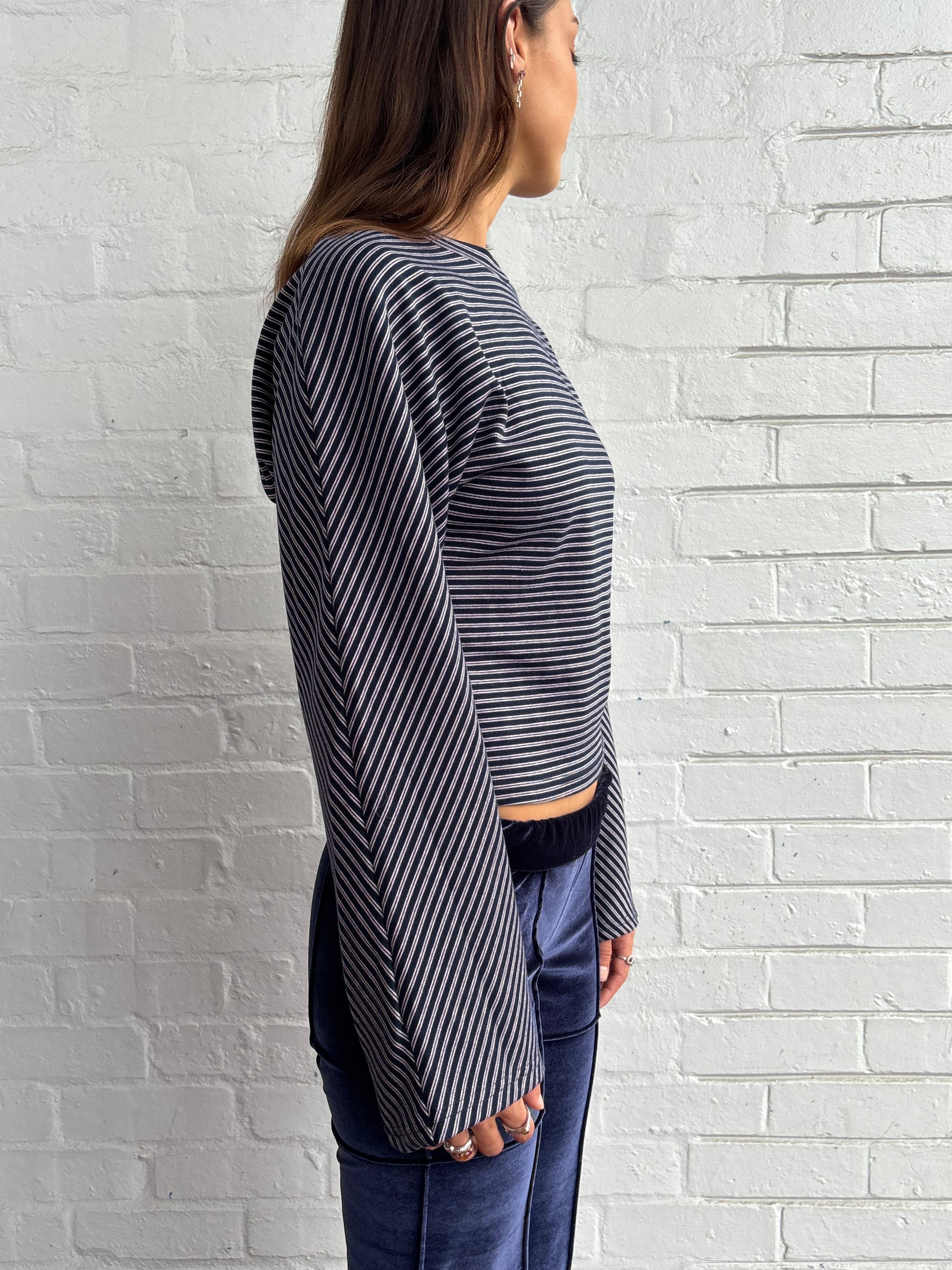 Anika Stripe Longsleeve Top - Navy