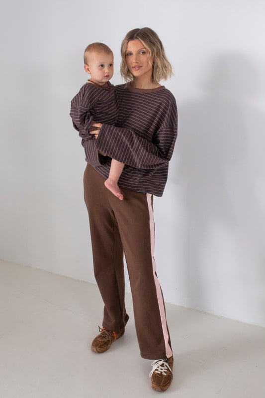 Women's Benny Cotton Racer Pants - Chocolate/Pink