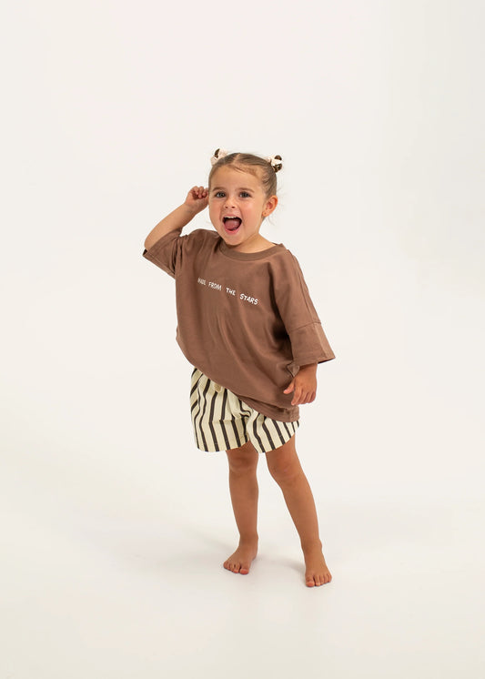 Benji Stripe Cotton Shorts- Cream/Cocoa Stripe