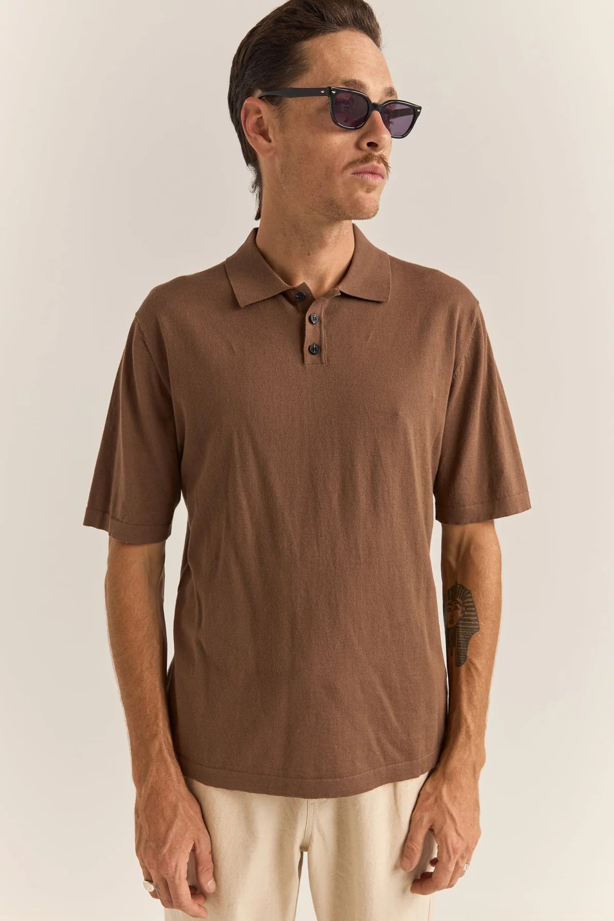 Essential Knit SS Polo- Brown