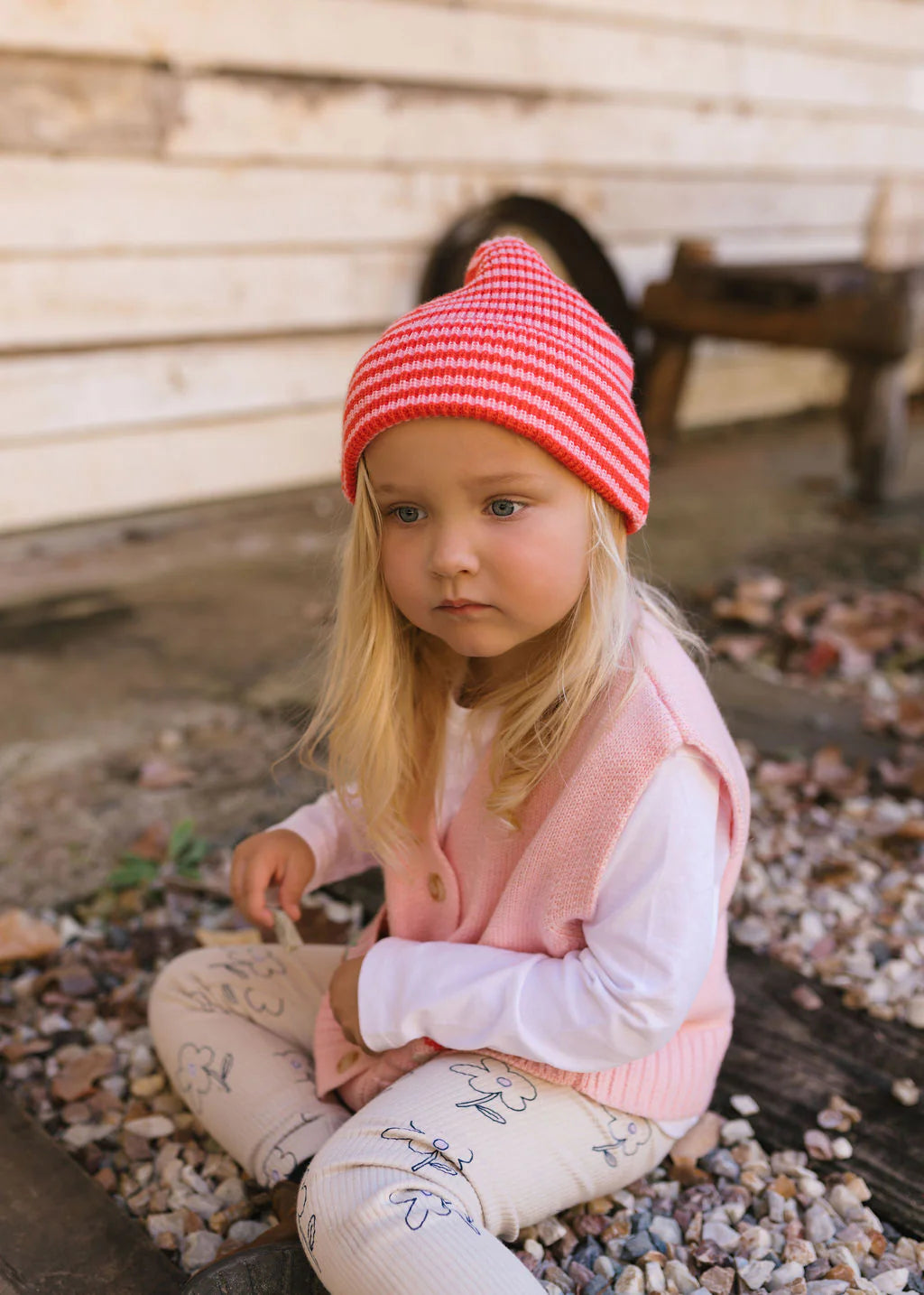 Berlin Merino Beanie - Pink & Red Stripe